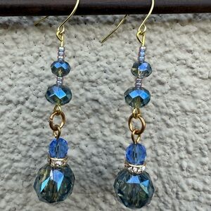 Chic Gold and Blue Crystal Earrings